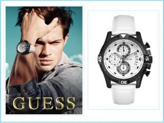 NEW GUESS U15067G1 MENS WATCH, WHITE LEATHER STRAP, NWT  