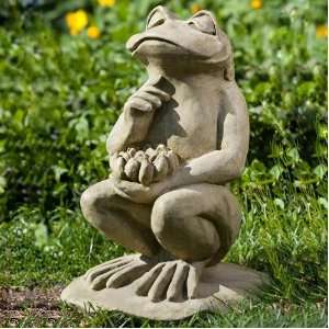 Campania International Lotus Frog Cast Stone Garden Statue 