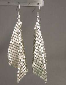   lightweight dangle liquid mesh metal 4 long shiny metallic earrings