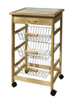 New White Tiled Kitchen Cart w/ Storage Baskets 18x14  