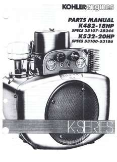 KOHLER ENGINE PARTS MANUAL K482 K532 18HP 20HP JOHN DEERE CUB CADET 