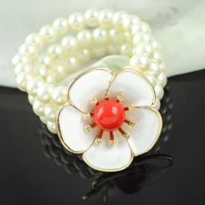  White Freshwater Pearl Bracelet with Noble Flower, BR 