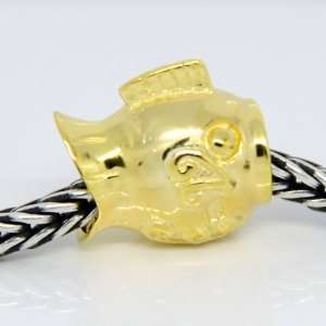 18K Gold Plated Vermeil Fish Sterling Silver Charm fits Pandora Charm 