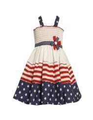 Bonnie Jean TWEEN GIRLS 7 16 WHITE RED BLUE STARS and STRIPES SMOCKED 