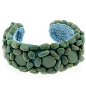   Green Turquoise Stone Flower Mosaic Wire Shape Bracelet Jewelry