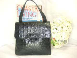Hilly Moc Croc Black Leather Small tote Bag  