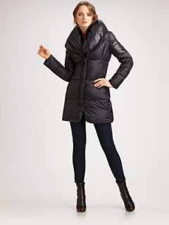   first to write a review exclusively at saks soft puffer silhouette has