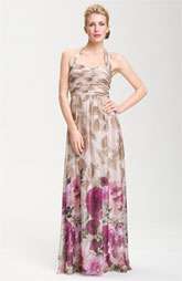 Adrianna Papell Ruched Bodice Floral Chiffon Gown $158.00