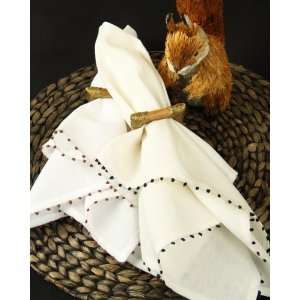  Dransfield & Ross French Knot Napkin   Ivory with Black 