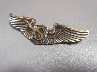 WWII STERLING SERVICE PILOT WINGS PIN FULL SIZE 3  MILITARY 