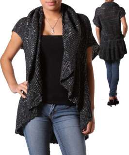 WOMANS PLUS SIZE BLACK RUFFLED CARDIGAN WITH SILVER SHIMMER 1XL 14/16 