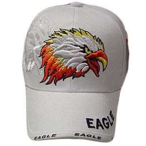  FLAME HEAD EAGLE HAT CAP WHITE EMBROIDERED ADJ NEW Sports 