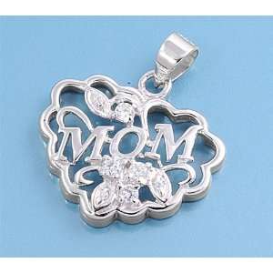 Sterling Silver Pendant   Heart   Mom   Various Shaped Clear Cubic 