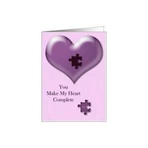 You make my heart Complete   Valentines Day   Lavender Heart on Pink 