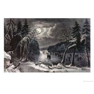  Skating Scene by Moonlight Giclee Poster Print by Currier 