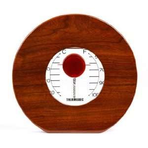  Round Thermometer   Dark Wood/red Floater