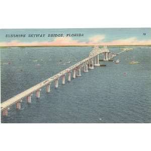 1950s Vintage Postcard Sunshine Skyway Bridge   St. Petersburg Florida