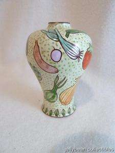 Miniature Enamel on Brass Vase   Vegetable Motif  
