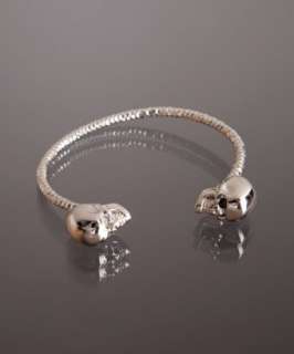 Alexander McQueen silver twin skull metal bracelet   