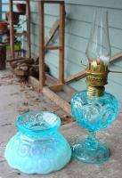 LG Wright Miniature Moon Stars Blue Opalescent Oil Lamp  