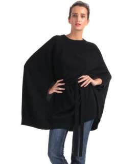 Qi black cashmere blend belted funnel neck cape   