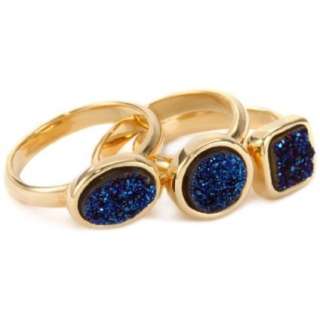 Marcia Moran 18k Gold Plated Dark Blue Druzy Stackable Rings 