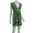 tibi green floral terry catalina v neck dress