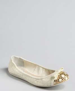 Christian Dior ecru quilted cannage patent bow detail ballet flats
