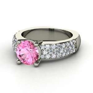   Ring, Round Pink Sapphire Platinum Ring with Diamond Jewelry