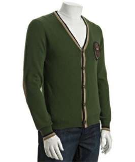 Etro green wool elbow and chest patch cardigan sweater   up to 