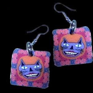  Cheshire Cat Claymatic Earrings   Unique one of a Kind Set 