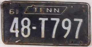 1961 Fayette Co TENNESSEE 48 T797 License Plate. Has extra holes.
