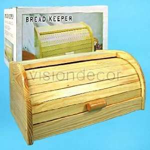    Natural Wood Roll Top Bread Keeper Box Breadbox
