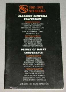 Rare 1981 82 NHL Hockey Schedule  