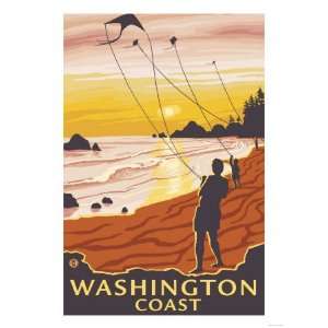  Beach & Kites, Washington Coast Giclee Poster Print, 18x24 