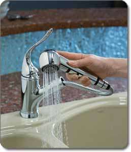 Convenient touch button control provides an aerated stream or powerful 