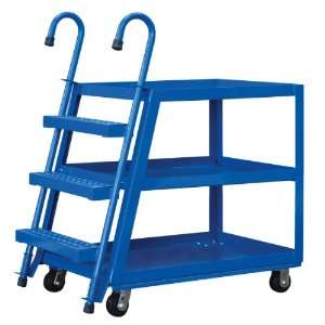 Vestil SPS2 Steel Service Cart with Step Ladder, 2 Shelves, Blue, 1000 
