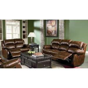  2pc Recliner Sofa Set Double Pillow Back Dark Brown Bonded Leather 