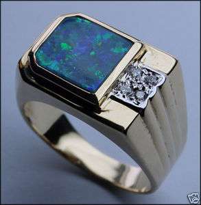 Mens Boulder Opal Ring with Diamonds  