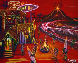 CBjork Tiki Surf Hut ORIGINAL ART PAINTING Red Series Hawaiian 