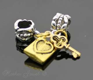   Antique Gold Plated Key & Lock Set European Bracelet Beads Charm
