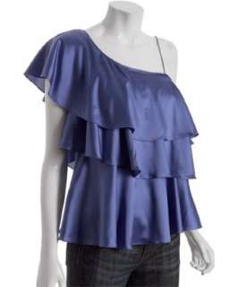 Rebecca Taylor pool blue tiered satin one shoulder top   up to 