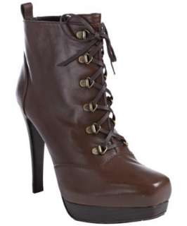 Stuart Weitzman cognac nappa leather TKO lace up ankle booties 
