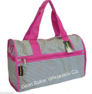 Houndstooth Print Duffle Tote Bag Luggage Pink Trim  