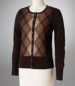 New Womens 100% CASHMERE Cardigan Sweater Brown Argyle  