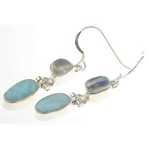   GENUINE LARIMAR, RAINBOW MOONSTONE Earrings, 1.75, 7.94g Jewelry
