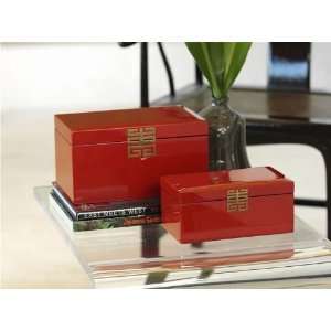  2 pcs Nesting Jewelry Boxes Asian Style Red Finish