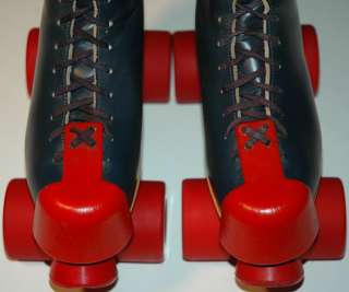 VINTAGE RIEDELL BLUE QUAD SKATES w/ BRIGHT RED 63mm HUB WHEELS  