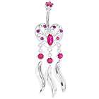 ruby cz filigree heart belly button ring navel dangle 925