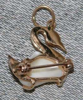 Vintage 14k Gold & Baroque Blister Pearl Swan Pendant Brooch from 